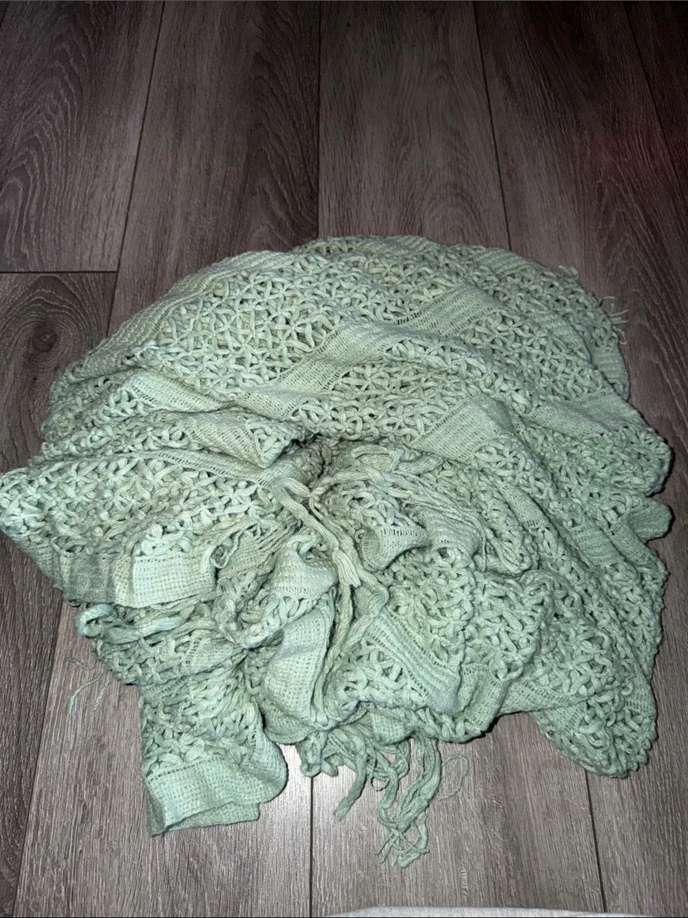 Light Mint Green Knit Throw Blanket with Fringe - Home Accents